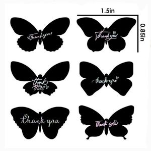 50 THANK YOU Stickers Black Holographic Butterfly 6 Designs Rainbow Foi…